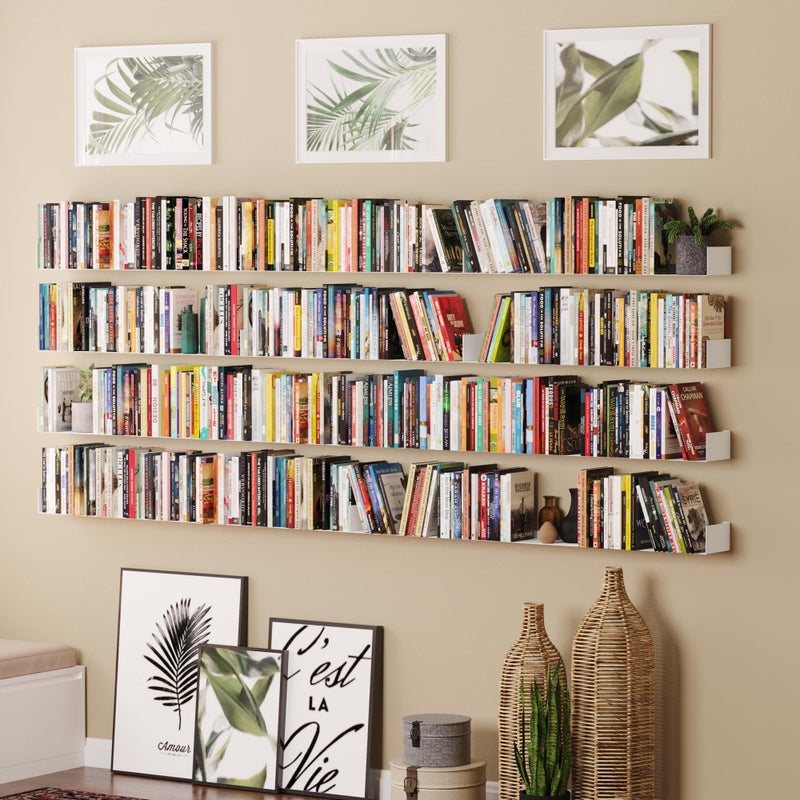 Wallniture Bali Sturdy Metal U Shape Bookshelf - Wall Mountable CD DVD Storage Multi-Purpose Display Rack in White - Image 4